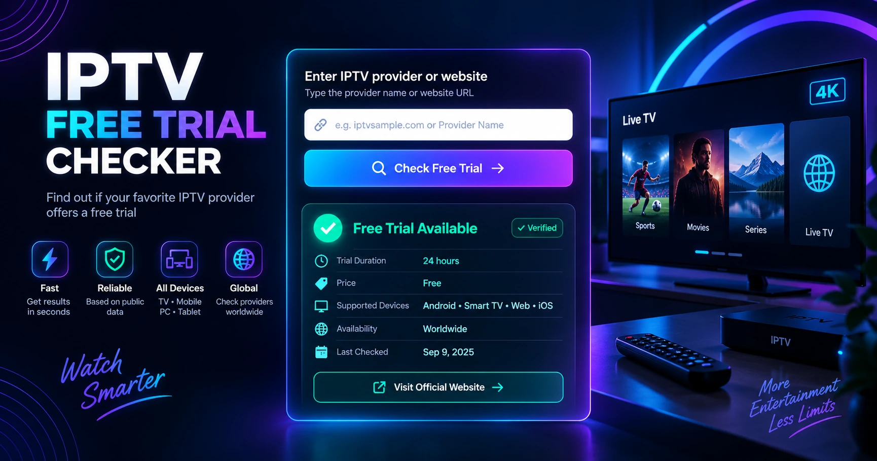 IPTV Free Trial Checker — paste M3U and get health score, channel table and EPG warnings