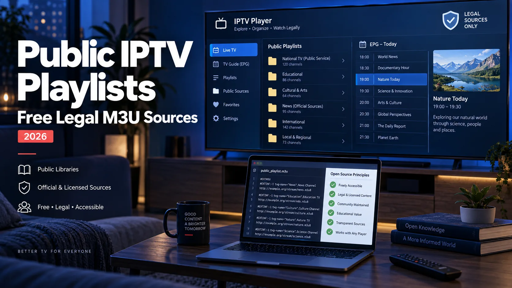 Public IPTV playlist guide — verified free M3U sources, EPG setup and player loading explained